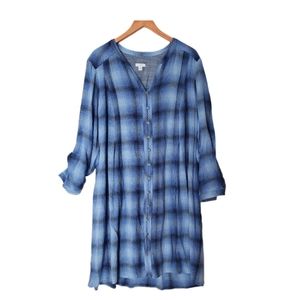 🆕J. Jill | Longline Shirt Dress/Tunic Shirt Cobalt Blue Multi Plaid Size Large